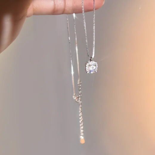 Qiuyu S999 Pure Silver Necklace for Girls High-end Pendant Sugar Cube Clavicle Chain Silver Jewelry Chinese Valentine's Day Gift for Girlfriend 925 Pure Silver Necklace Exquisite Gift Box + Box Chain