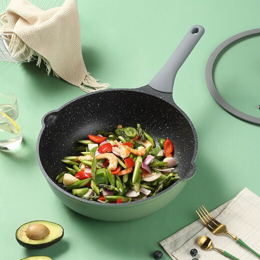 Cooking Emperor Maifan stone color non-stick pan wok frying pan soup pot milk pot kitchen utensil set wok cooking pot gas induction cooker universal four-piece set (wok + frying pan + soup pot + milk pot)