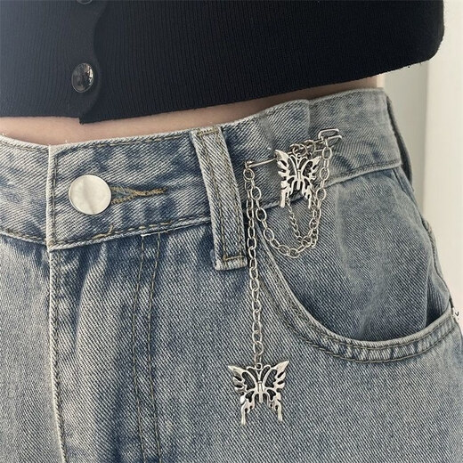 Mays Will trousers waist is greatly changed to a small waist, a magical tool for women's ins fashion, versatile chain metal pins, butterfly decoration, simple and elegant, two large butterfly pins