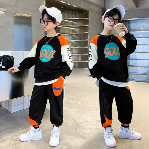 Xuanmingti children's clothing boys' suit spring and autumn suit 2022 new children's color-blocking fashion suit medium and big children's sports spring boy orange 110 size recommended 34 years old (height 100110cm)