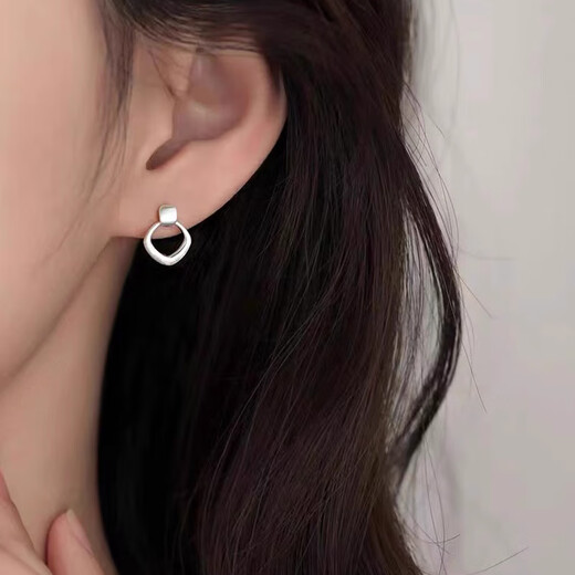 VTLs999 pure silver simple rhombus earrings for women geometric hollow quadrilateral brushed earrings light luxury niche earrings gift 999 sterling silver earrings exquisite gift box