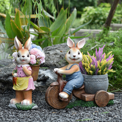 Yi Mingyuan courtyard decoration floor-standing simulation rabbit ornaments living room balcony crafts outdoor animal sculpture flower pot landscape combination 4