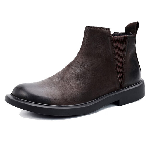 TYKT Martin Boots Men's Middle Top Winter Plus Fleece British Style High Top Shoes Retro Low Top Boots Chelsea Short Boots Leather Shoes Black Leather 39