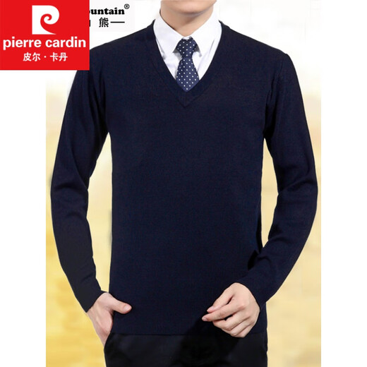 Pier Cardin Herbst- und Winterrunde Hals Pullover Herrenanzug Basis Strick Pullover Hühner Herzkragen Business Formale Tragen lässiger Herrenkleidung A30-3888 [v] Schwarz XL 175