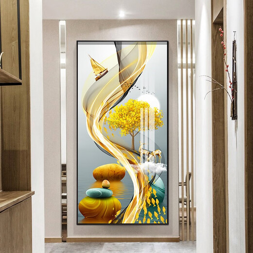 Xiaolulin porch decorative painting modern simple vertical version abstract hanging painting sofa background wall mural corridor crystal porcelain painting 3-Lulu Gaosheng 11154 Tempered crystal porcelain 110*220 cool black-customized
