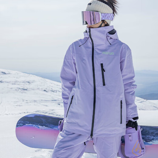 Kufeng 2024 new ski suit for men and women, outdoor waterproof single and double plate warm workwear, outdoor couple style snow suit, Aurora Purple Suit S