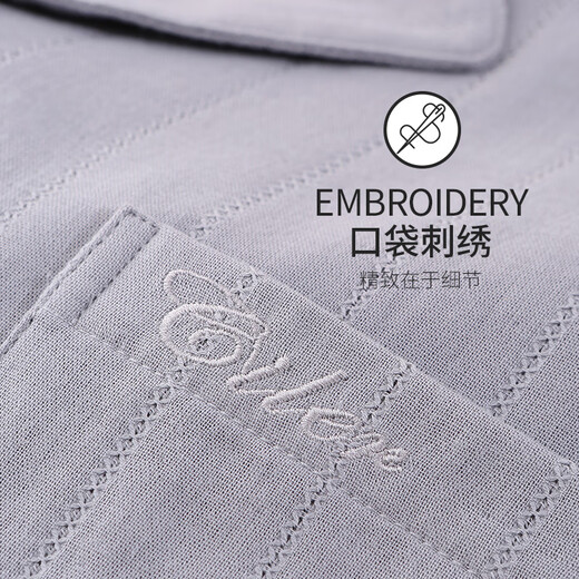 Shile Spring and Autumn Pure Cotton Double-layer Yarn Couple Home Set Red Zodiac Year Casual Simple Long-sleeved Pajamas Can be Weared Sapphire Blue/Male XL