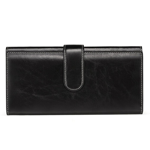 Cnoles wallet women's cowhide long wallet multi-functional clutch retro oil wax leather large capacity coin purse women's gift box card bag birthday gift K1455A black