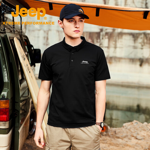 
[90% new] Jeep quick-drying polo shirt men's UPF40+ sun protection short-sleeved T-shirt men's outdoor lapel quick-drying clothes 9905 brand black 4XL