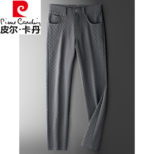 皮尔卡丹（pierre cardin）2023新款薄款格子裤百搭男士休闲裤夏款牛仔大码弹力方格直筒裤子 黑色LSF9921 30