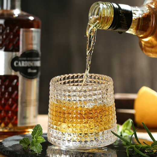 Gata Whiskey Glass Creative Rotating Cup Thickened Glass Wine Glass Spirits Rotating Cup Tumbler Design Glacier Drinking Glass Internet Celebrity Beverage Cup Phnom Penh 3 Pack Grid + Glacier + Vertical Pattern