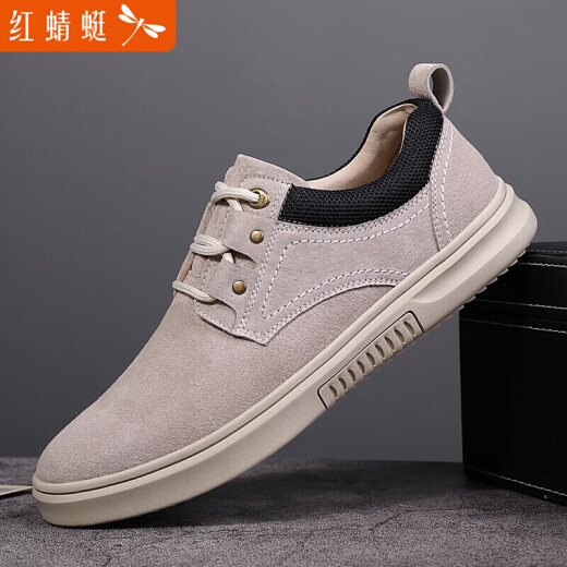 Red Dragonfly REDDRAGONFLY Men's British Work Shoes Korean Style Versatile Warm Men's Shoes Retro Low-top Casual Shoes Men's Flat Wear-Resistant Shoes C0191169 Khaki 41