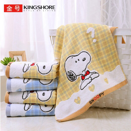 金号纯棉纱布毛巾2条成人洗脸面巾双层无捻绣花柔软吸水卡通SNOOPY SN1049蓝+黄（纱布款） 2条
