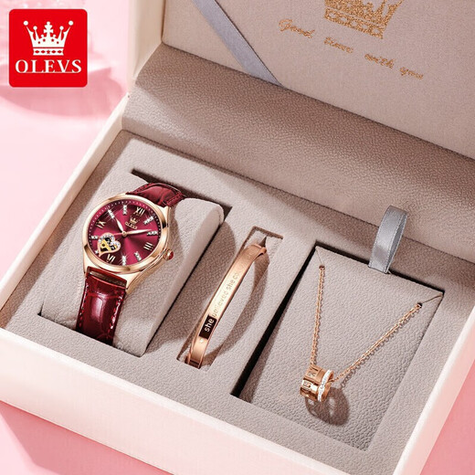OLEVS Swiss certified couple watches a pair of fully automatic mechanical watch hollow flywheel luminous waterproof high-end men and women's watches 3601 gold black 6636 wine red couple free engraving