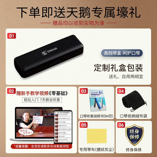 天鹅SWAN 24孔复音演奏口琴C调（音位标注）黑色
