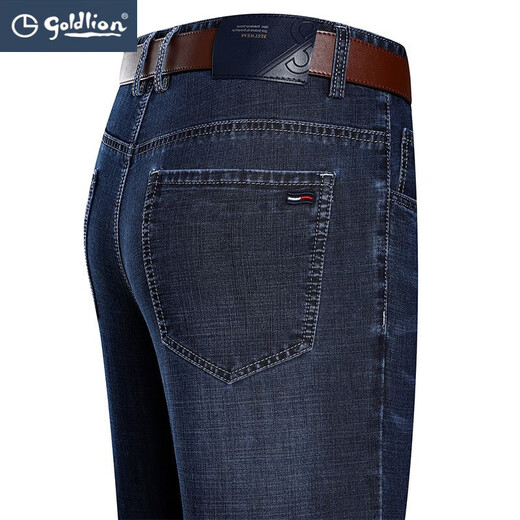 Goldlion 2024 Frühlings- und Sommer-Jeans für Männer für Männer mit mittleren Alters, die hohe Qualität hohe Qualitätshosen dünn B-3882 Zhonglan 30