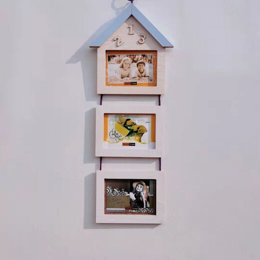 Haojinju Fotorahmen Platzierungstisch, Drei-in-Eins-Fotorahmen Combo-Rahmen moderne Wandhänge Bildrahmen Einfache Plattform Foto Wand Holz Bild, Drei-in-One-Eichenfarbe Horizontaler Stil 04 Drei sieben Zoll Fotos 12173