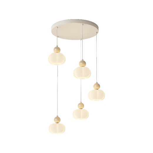 First Dream Cream Style Restaurant Chandeliers Simple Modern Staircase 2025 New Guangdong Zhongshan Dining Room Bar Lamp CX689-3 Head (Long Disk) Sand White + Beige + 20W Three-color Lighting