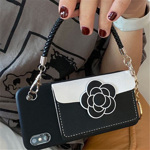 Collar, cat claw, Xiaomi cartoon coin wallet card bag, mobile phone case, camellia crossbody strap, cute women's backpack soft shell, black shell-black coal ball card bag + hand rope + crossbody lanyard, Redmi note10pro