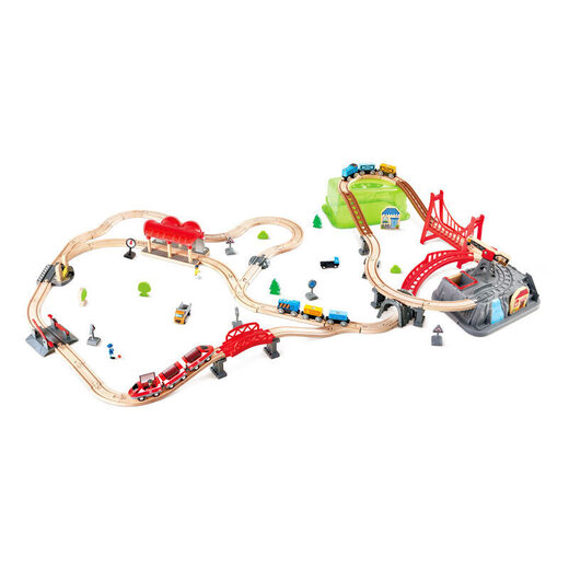 Hape Track Car Toys Holz Plug-In-Zugstadt Transportaufbewahrungssatz Kinder Baby- und Mädchen Urlaub Geschenke Zugspur Stadt Transportlager Set Aufbewahrung