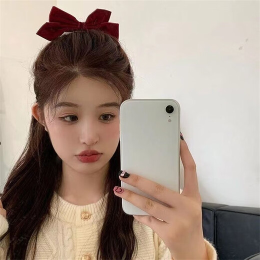 伊莉洛复古黑色丝绒蝴蝶结发夹女后脑勺公主头侧边刘海对夹一字夹发饰品 双层双面绒蝴蝶结边夹-[黑色]2只