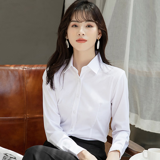 Gentleman style long-sleeved shirt women's shirt formal business slim professional workwear no-iron shirt women's white work clothes long-sleeved square collar pure white fast arrival 38 /XL size
