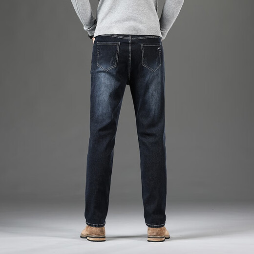 Los jeans de otoño e invierno tang zhi los hombres sueltos de pantalones rectos elásticos de gran tamaño, agregue grasas, pantalones grasos de gran tamaño azul y negro 9901 tamaño 32 2 pies 5