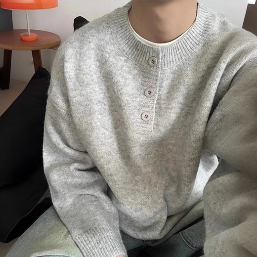 Yiran presents American Henry collar sweater for men in winter new high-end lazy style bottoming sweater cleanfit jacket for men light gray L recommended 120-135Jin Jin equals 0.5 kg