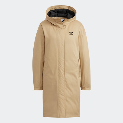 阿迪达斯 （adidas）官方舰店三叶草羽绒服外套女装冬季新款户外保暖防风运动休闲夹克 HF1585卡其色黑色拼接 XL