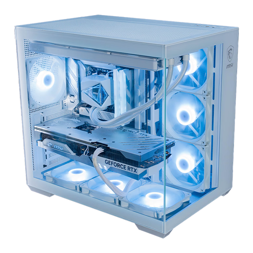 MSI Sea View Room Chassis PAG PANO 100L PZ Bunker PLUS Desktop Host 360 wassergekühlter E-Sports-Gaming-Desktop-Computer säulenloses Gehäuse weiß + Infinity Mirror ARGB-Lüfter 4 positiv 6 umgekehrt