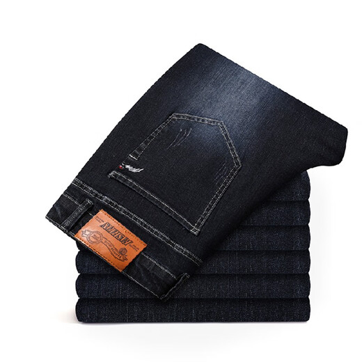 Los jeans de otoño e invierno tang zhi los hombres sueltos de pantalones rectos elásticos de gran tamaño, agregue grasas, pantalones grasos de gran tamaño azul y negro 9901 tamaño 32 2 pies 5