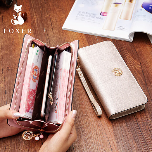 Golden Fox (FOXER) cowhide women's wallet large capacity long card holder money wallet clutch bag coin purse Teacher's Day birthday gift