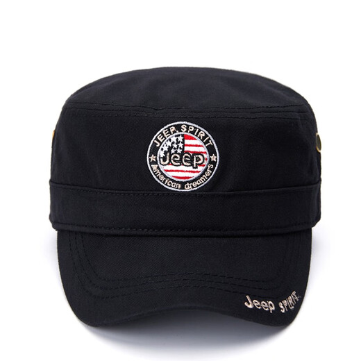 JEEP SPIRIT Jeep Flat Top Hat Men's Pure Cotton Sun Visor Cap Casual Hat Men's Outdoor Fishing Hat Spring and Autumn Baseball Cap Black