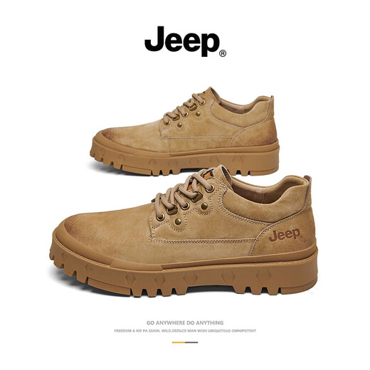 Jeep men's shoes 2025 summer new low top fashion casual thick sole shoes men's work shoes retro Martin boots khaki 41