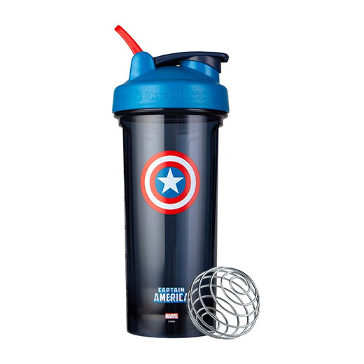 Blender Bottle Marvel series shaker cup sports water cup fitness water bottle large capacity plastic cup high appearance with double scale Captain America (28oz) 800ml