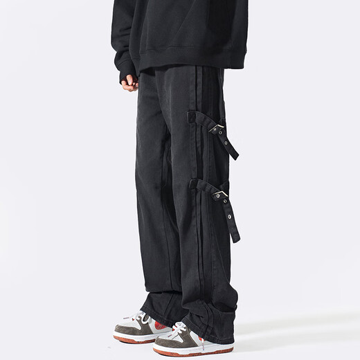 POUM casual pants men's spring and autumn style design tooling loose straight pants American niche solid color trousers men BCYMG- G060 military green XL [Suggested 130-154Jin [Jin equals 0.5 kg]]