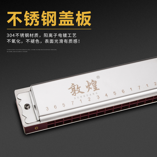 敦煌德国音簧上海敦煌复音口琴专业演奏级重音口琴初学者成人用 28孔 C调 金色调别备注 F调