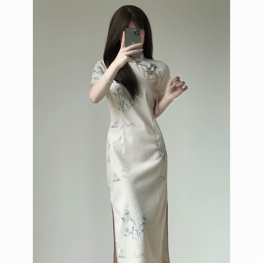 
Mankoyi's new Chinese style gentle retro Republic style cheongsam 2025 summer new young girl's modified dress length 718 lily of the valley 2XL Recommended 115-125 Jin [Jin equals 0.5 kg]