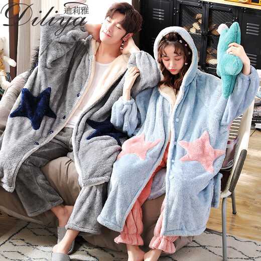Delia Coral Velvet Pajamas para mujeres en invierno Engrosado y prolongado de dibujos animados de dibujos animados para hombres con camiseta de baño para hombres Juego de ropa para el hogar YX-9903 L Mujeres (recomendado 100-120 Jin [Jin iguala 0.5 kg])