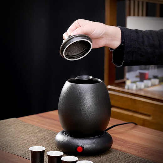 Qixinbian Chinese-style wine warmer set for wine glasses and wine pot, household retro wine boiler, rice wine warmer, wine warmer ceramic, black pottery wine warmer 6 cups + thermostat