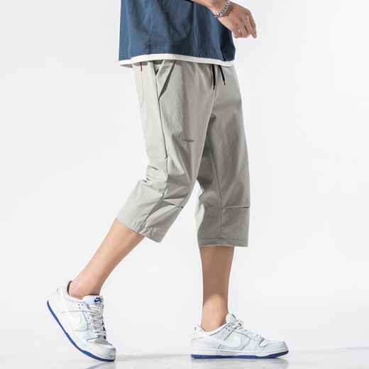 Taizilong TEDELON shorts men's summer fashion casual men's sports cropped pants trendy slim pants men's straight loose versatile shorts KXPK160 silver gray XL