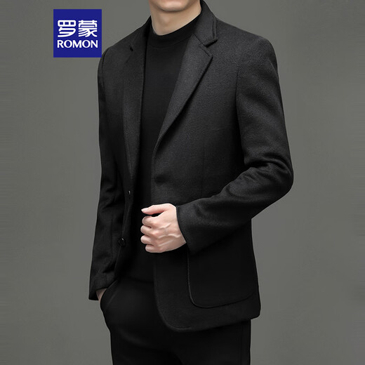 Romon Wool Suit Men's Autumn and Winter Business Traje informal de lana Single Western Coat Western Men's XF51 Black XL