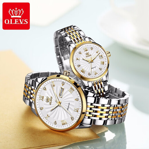 Relojes de pareja certificados suizos de Olevs (Olevs), un par de relojes mecánicos totalmente automáticos, tendencias impermeables y luminosas, los diez mejores relojes famosos, relojes de hombres y mujeres, letras libres de Olevs6630 para parejas,