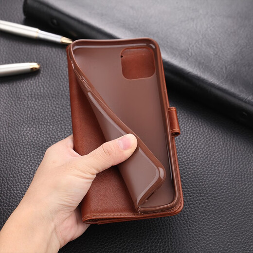 雅尊仕 iPhone12手机壳苹果皮套保护套翻盖式全包软硅胶防摔男女商务款 棕色 iPhone12/12Pro 6.1寸