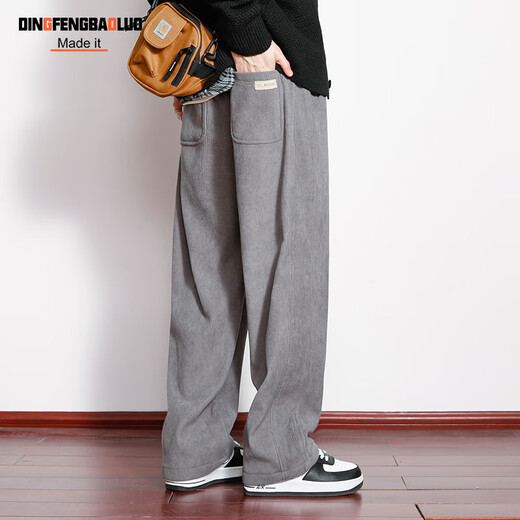 Pantalones de pana dingfengbaoluo pantalones casuales de primavera para hombres estadounidenses retro de pierna abierta gran tamaño hk9201 gris 4xl