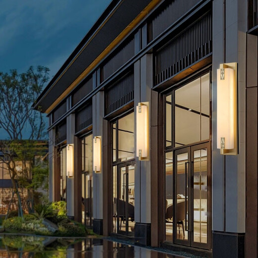 Tong Deng Hui new Chinese style all-copper outdoor waterproof wall lamp natural marble door on both sides of the courtyard villa garden lamp long wall lamp outdoor wall lamp copper color-Fu 60cm