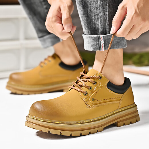 Camel Western Regions Men's Shoes Autumn Leather Workwear Shoes British Style Martin Boots Round toe Low Top Big Head Casual Leather Shoes Black 23008 39