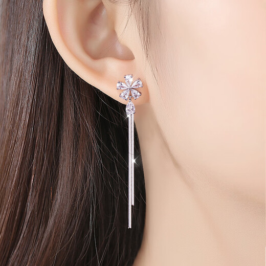 Sangma tassel sterling silver earrings for women, high-end earrings, silver earrings, earrings, earrings, Chinese Valentine's Day gift for girlfriend, flower tassel silver earrings + exquisite gift box