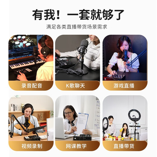 Maono external sound card set Anchor live broadcast professional recording equipment K song sound repair complete set of mobile phone computer condenser microphone Maono Bobo Mai AM100+PM320S cantilever (professional live recording)