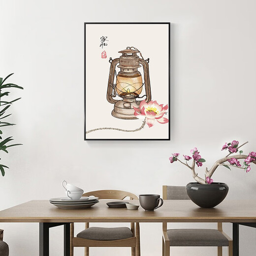 摩琥新中式餐厅装饰画现代简约艺术花瓶竖版挂画饭厅厨房画过道走廊画 禅意祝福-6627 镜面晶瓷60*80炫酷黑框